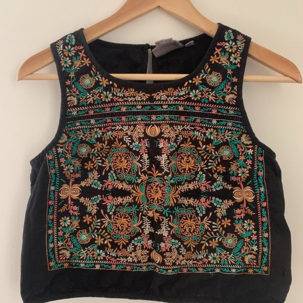 Anthropologie Embroidered Crop Tank